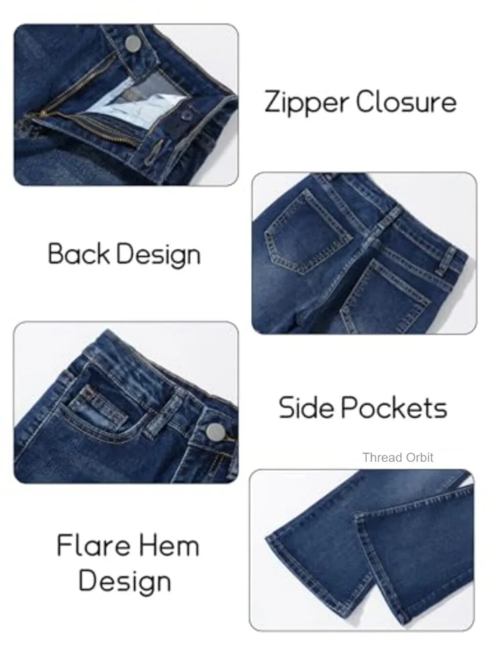 Girls Ripped Flared Jeans Bell Bottoms Retro Denim Pants High Waist Skinny